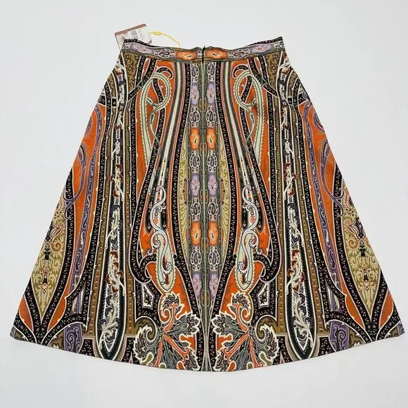 ETRO A-Line Skirt 42 US 6 Orange Multi Color Paisley Jersey Skirt IT NWT $890 - Picture 2 of 8